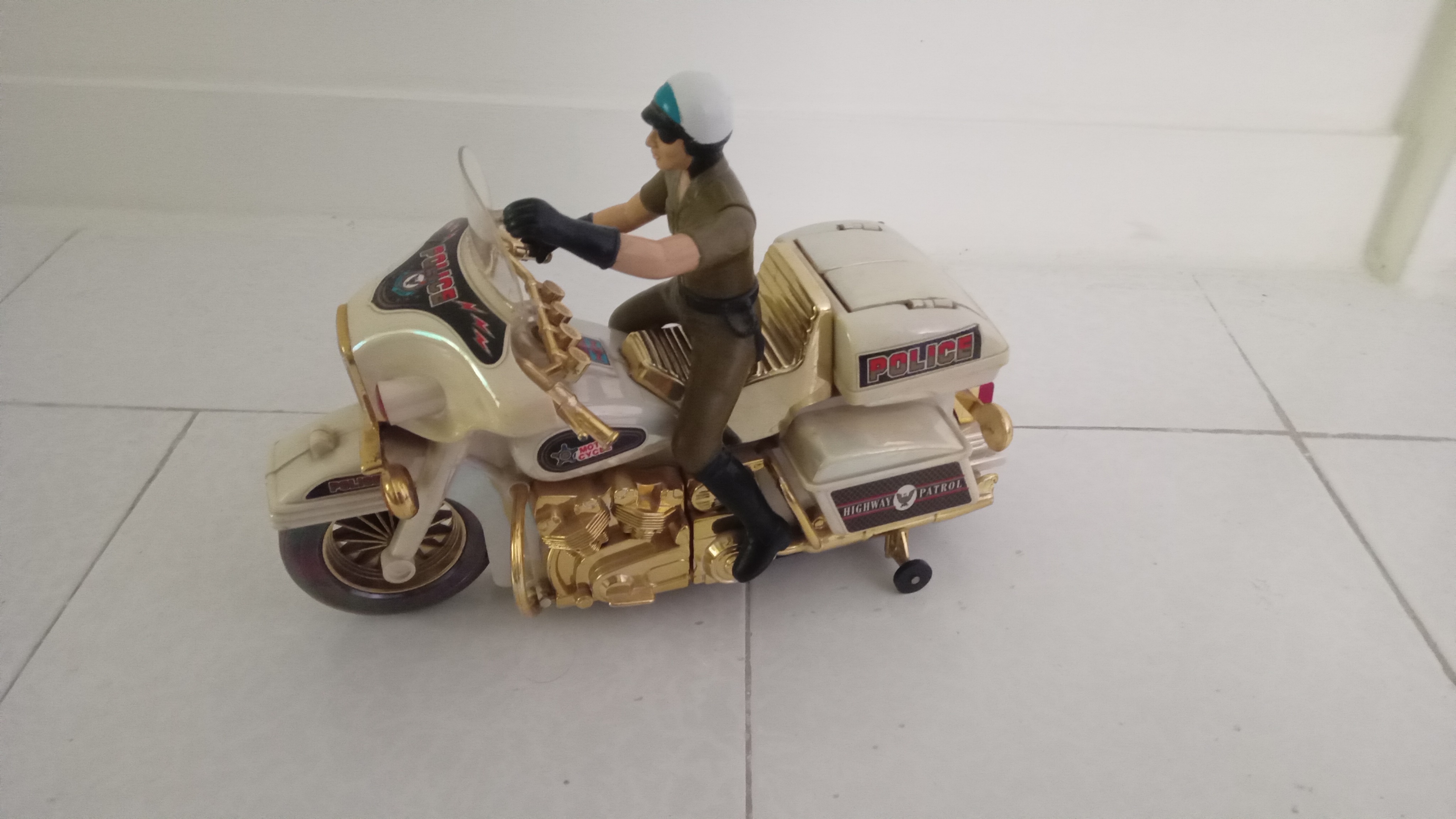 Vintage Jumbo Police Motorcycle Toy – Original Box – Working Lights – Helicopter
