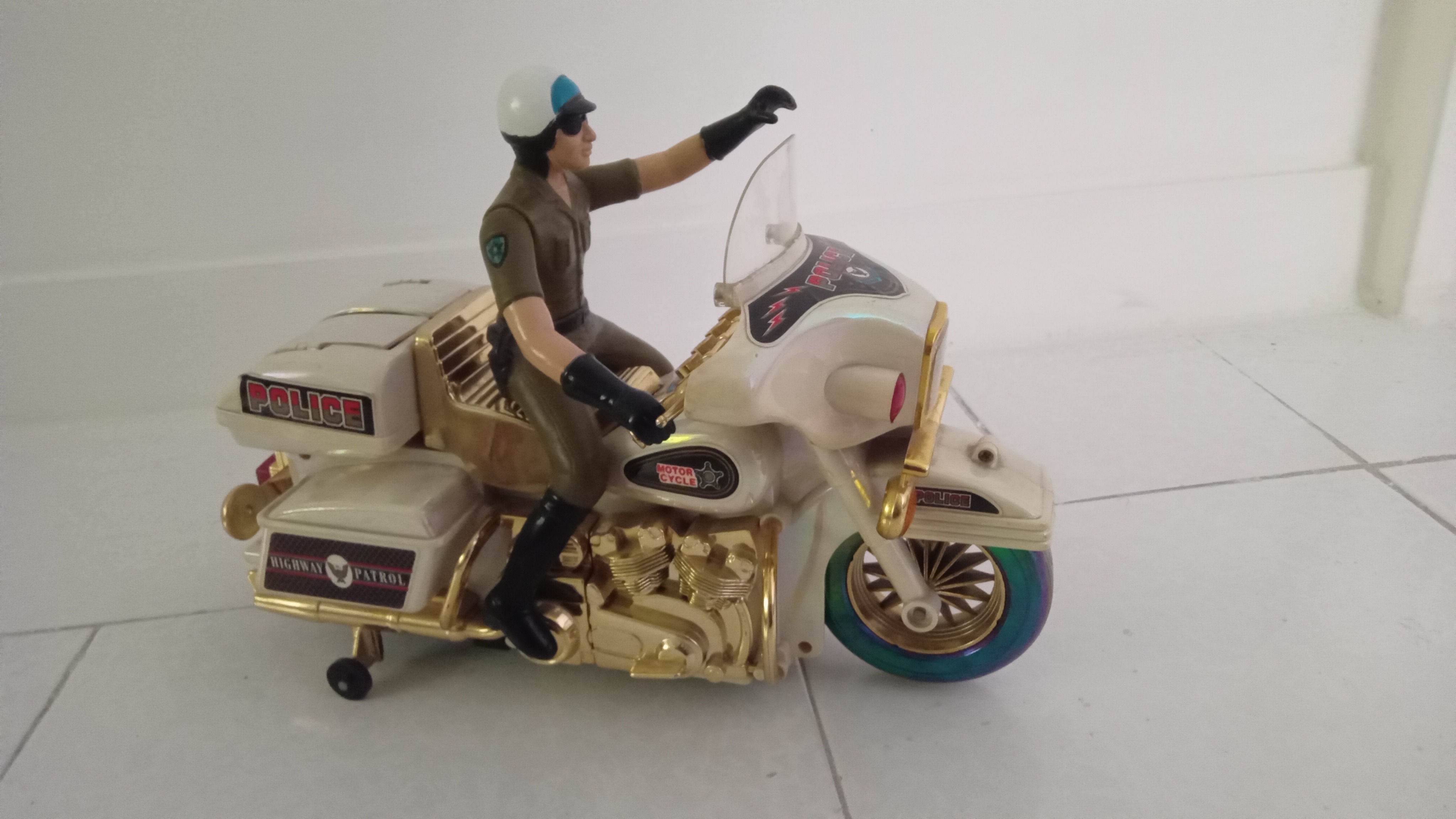 Vintage Jumbo Police Motorcycle Toy – Original Box – Working Lights – Helicopter image 2