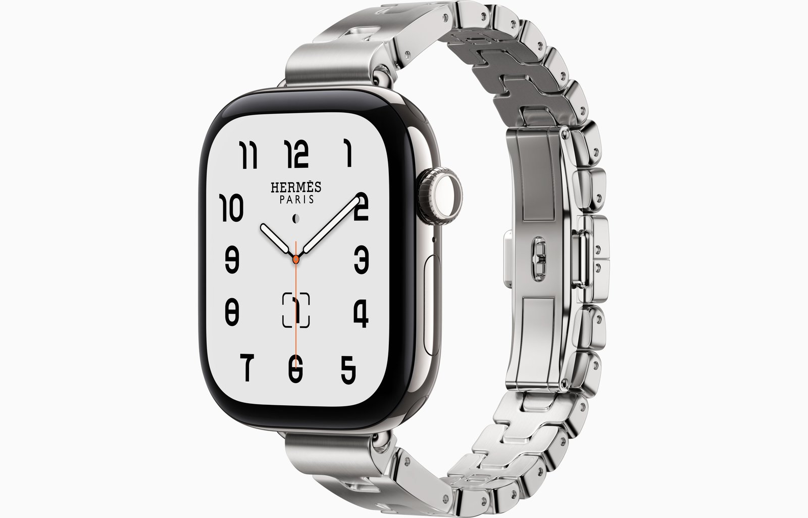 Apple Watch Hermès Series 12 GPS + Cellular, 42mm Silver Titanium Case with Satiné Grand H Fin — Small
