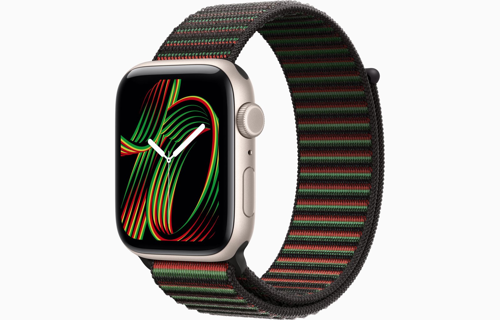 Apple Watch SE 3 GPS + Cellular, 44mm Starlight Aluminum Case with Black Unity Sport Loop - Unity Rhythm