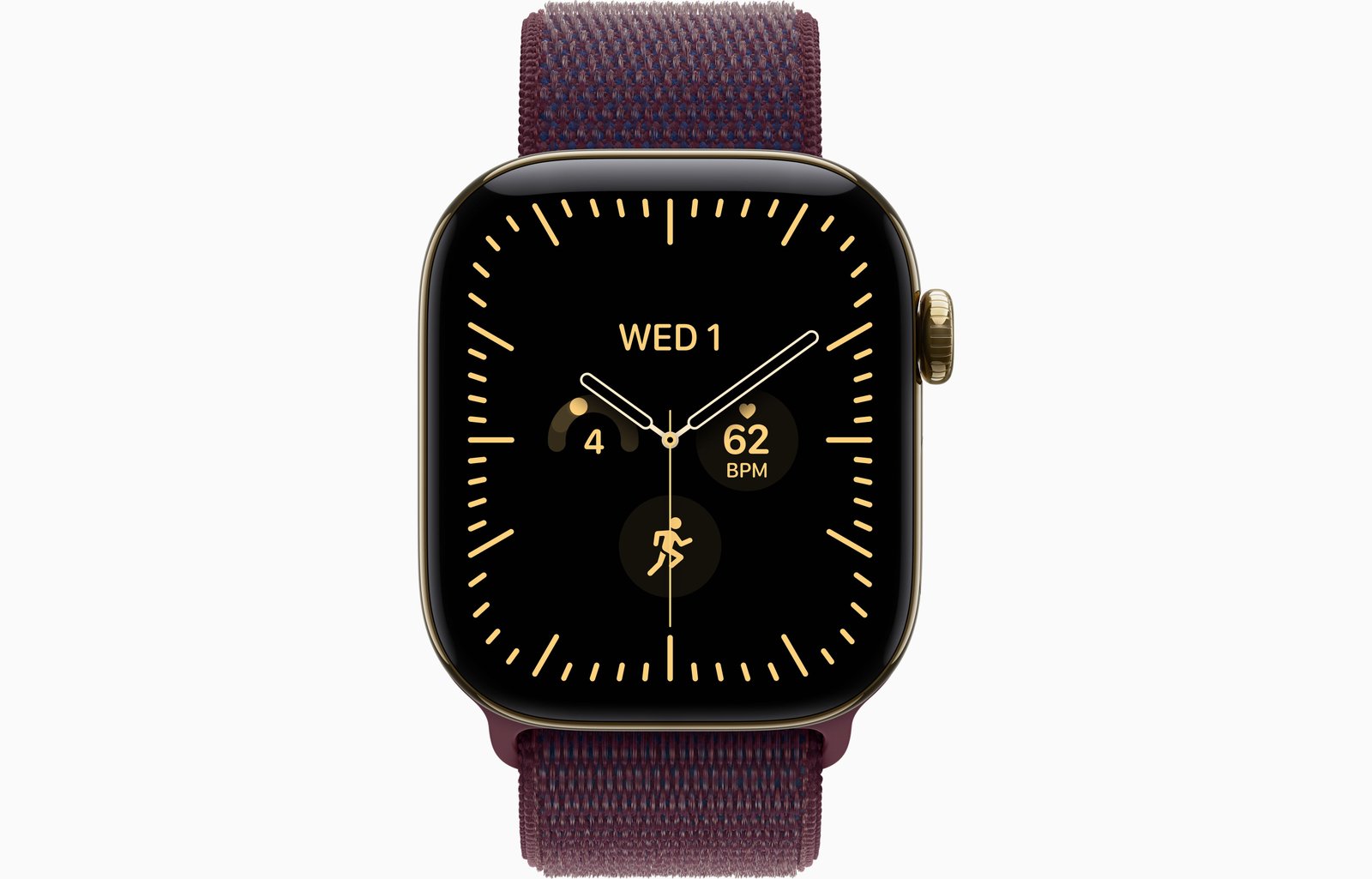 Apple Watch Series 12 GPS + Cellular, 42mm Radiant Gold Titanium Case with Burgundy Sport Loop image 2