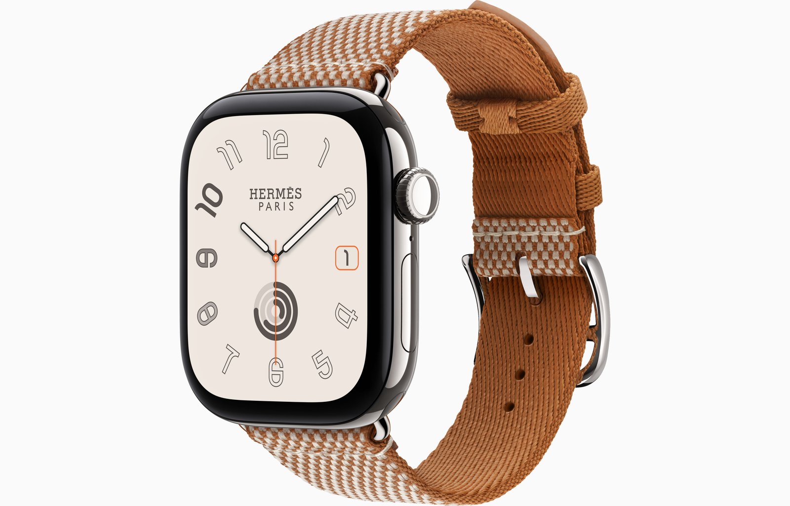 Apple Watch Hermès Series 12 GPS + Cellular, 42mm Silver Titanium Case with Gold/Écru Toile H Single Tour