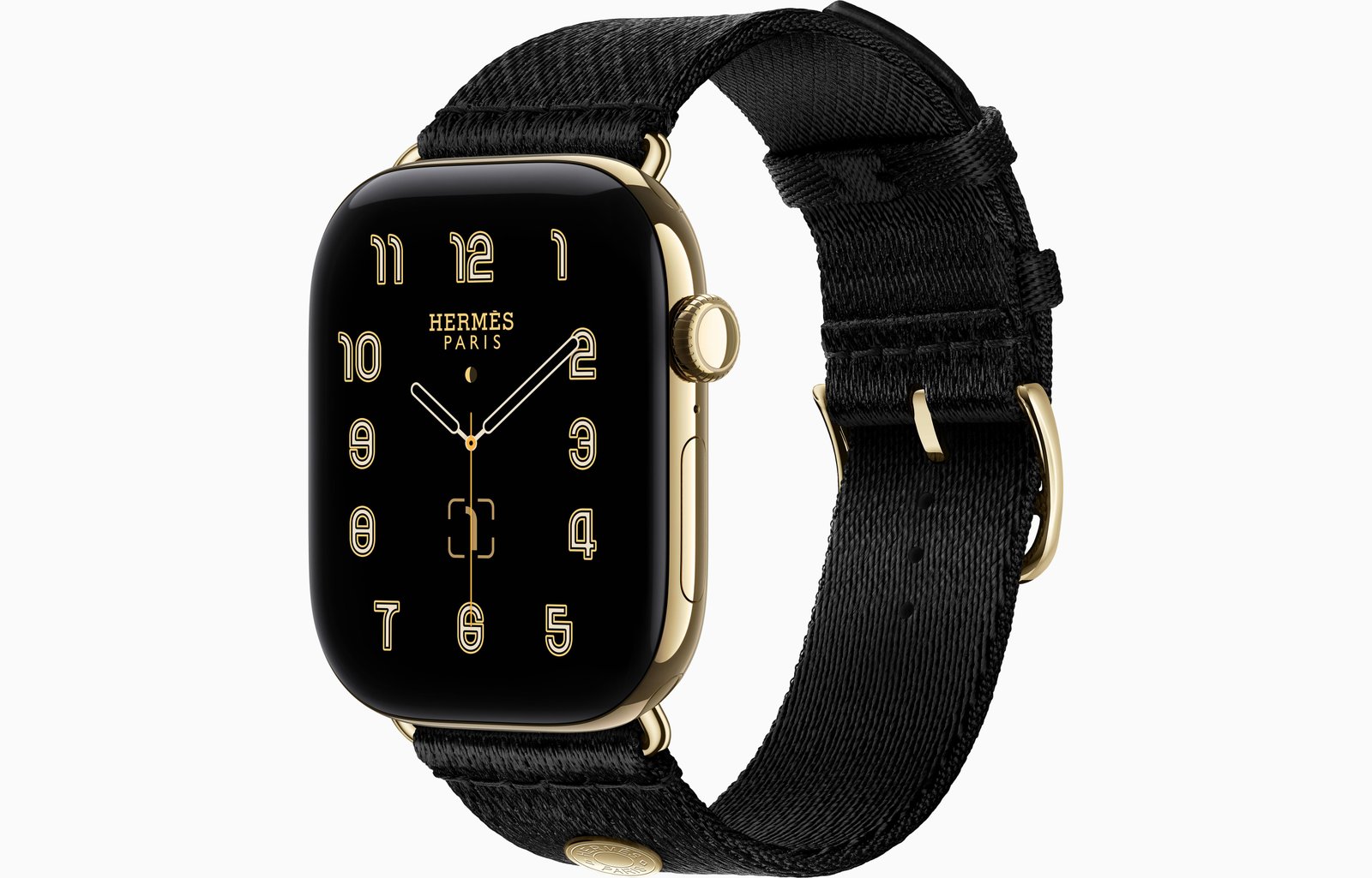 Apple Watch Hermès Series 12 GPS + Cellular, 46mm Radiant Gold Titanium Case with Noir Satin Clou de Selle
