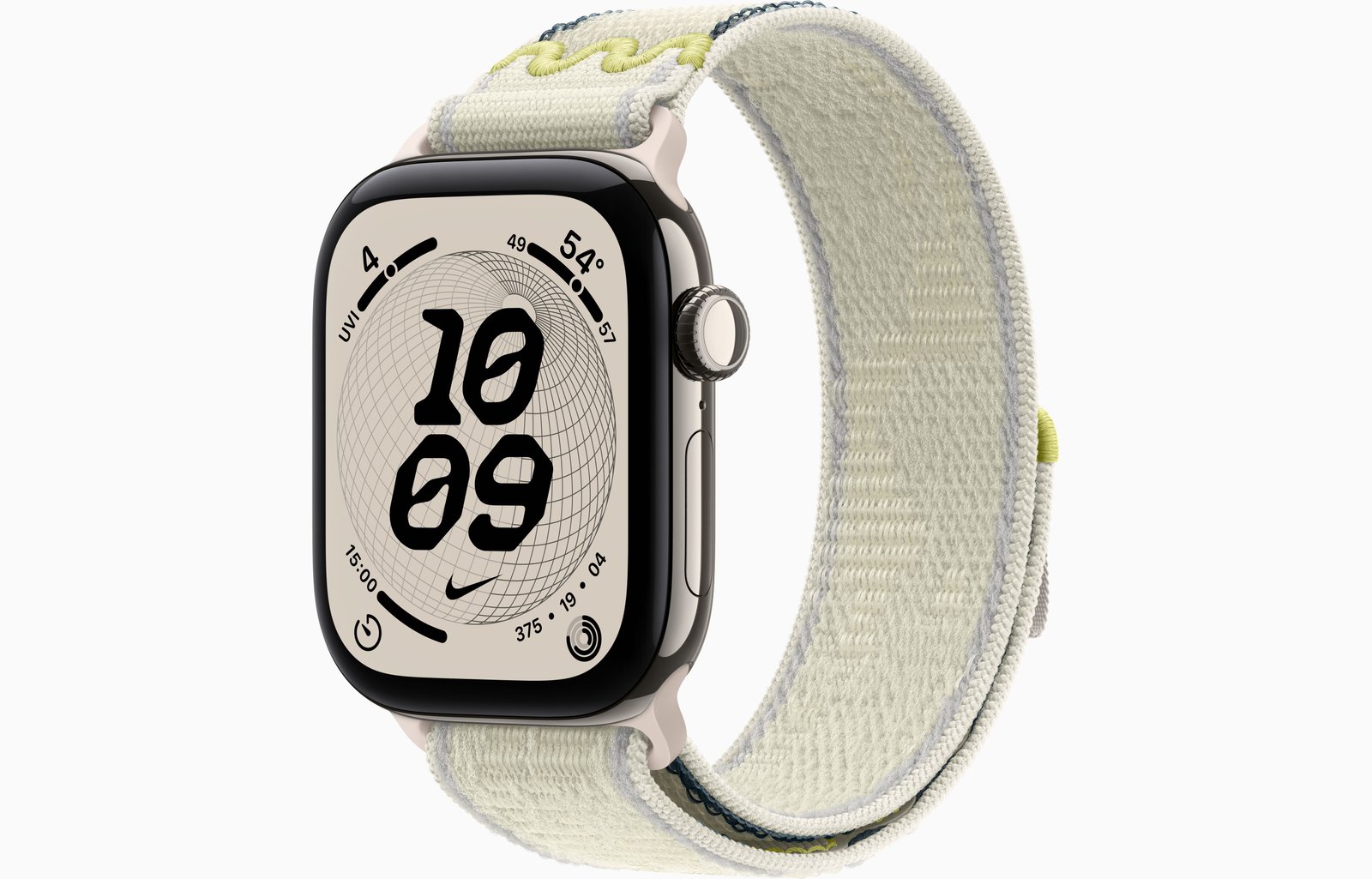 Apple Watch Series 12 GPS + Cellular, 42mm Natural Titanium Case with Chalk Calm Nike Sport Loop