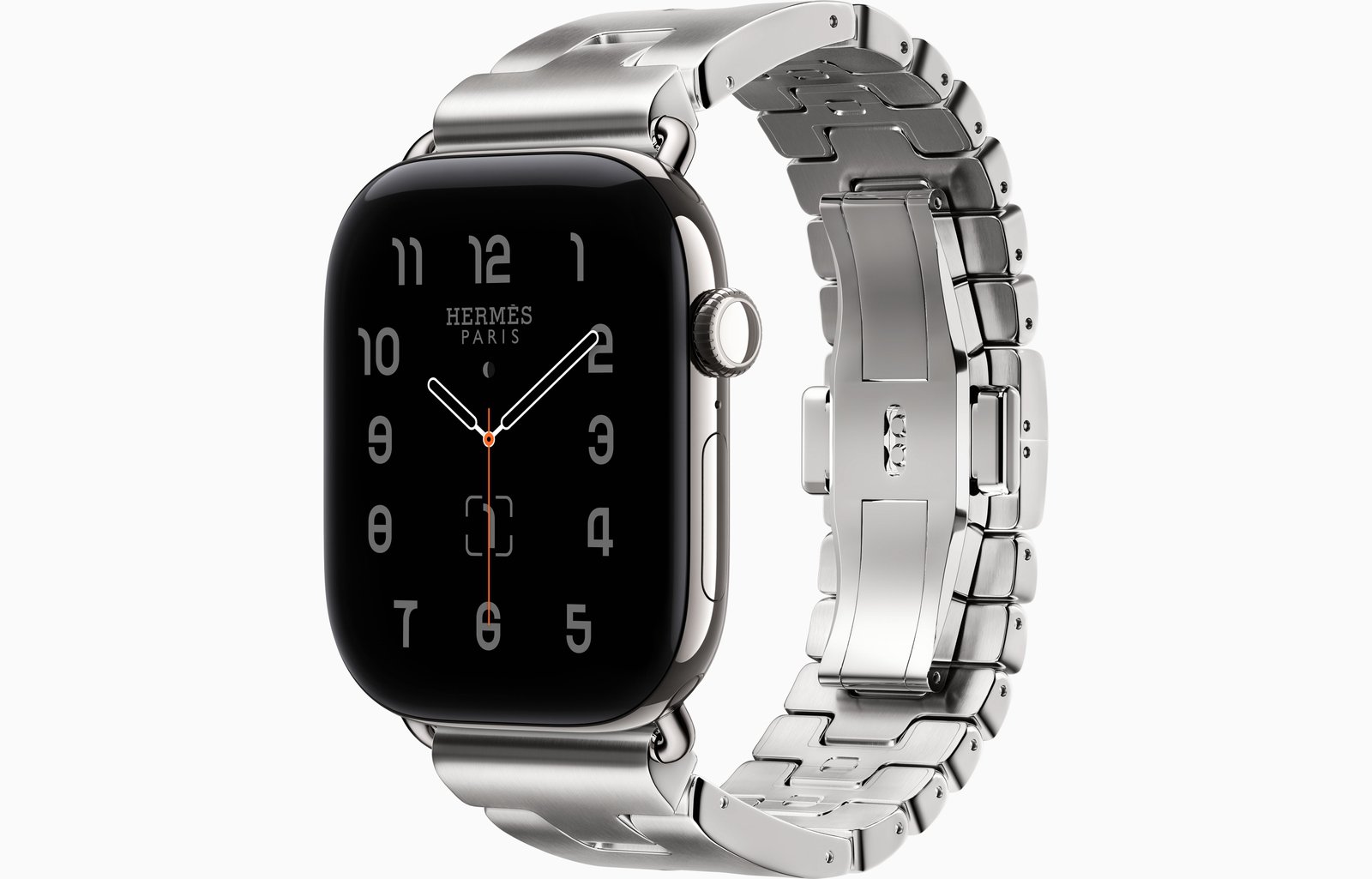 Apple Watch Hermès Series 12 GPS + Cellular, 46mm Silver Titanium Case with Satiné Grand H — Small