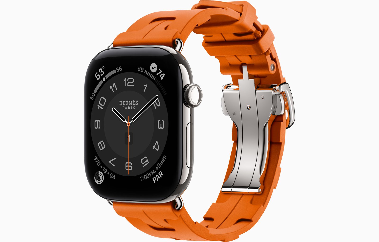 Apple Watch Hermès Series 12 GPS + Cellular, 46mm Silver Titanium Case with Orange Kilim Single Tour