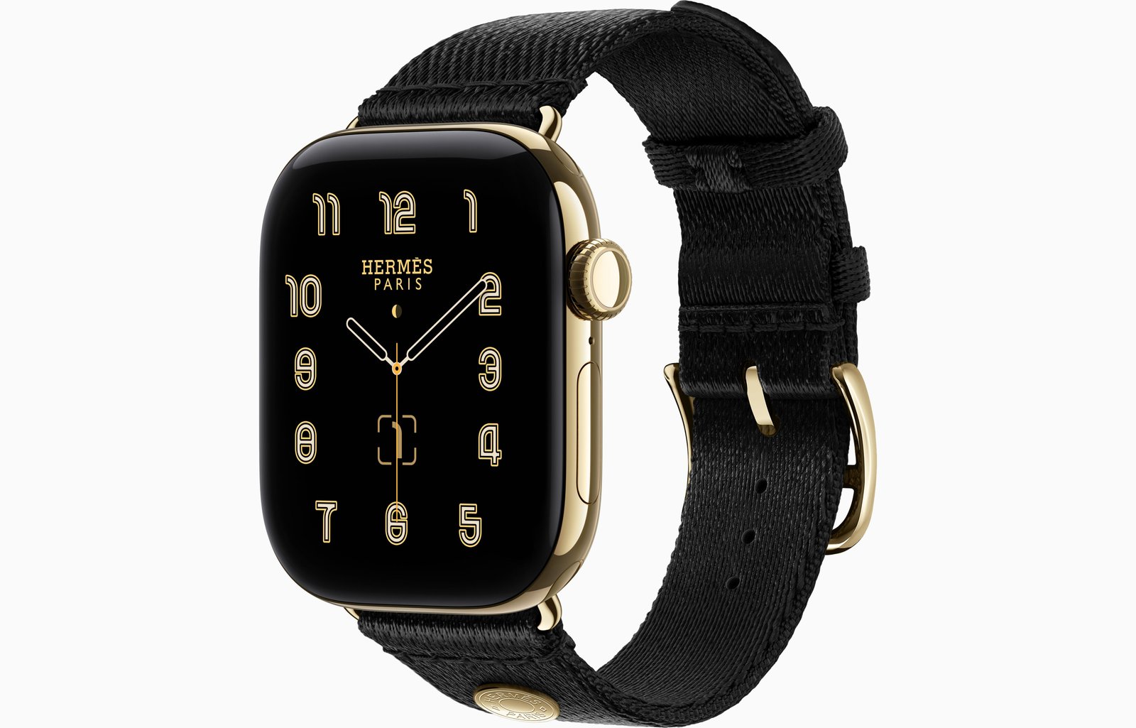 Apple Watch Hermès Series 12 GPS + Cellular, 42mm Radiant Gold Titanium Case with Noir Satin Clou de Selle