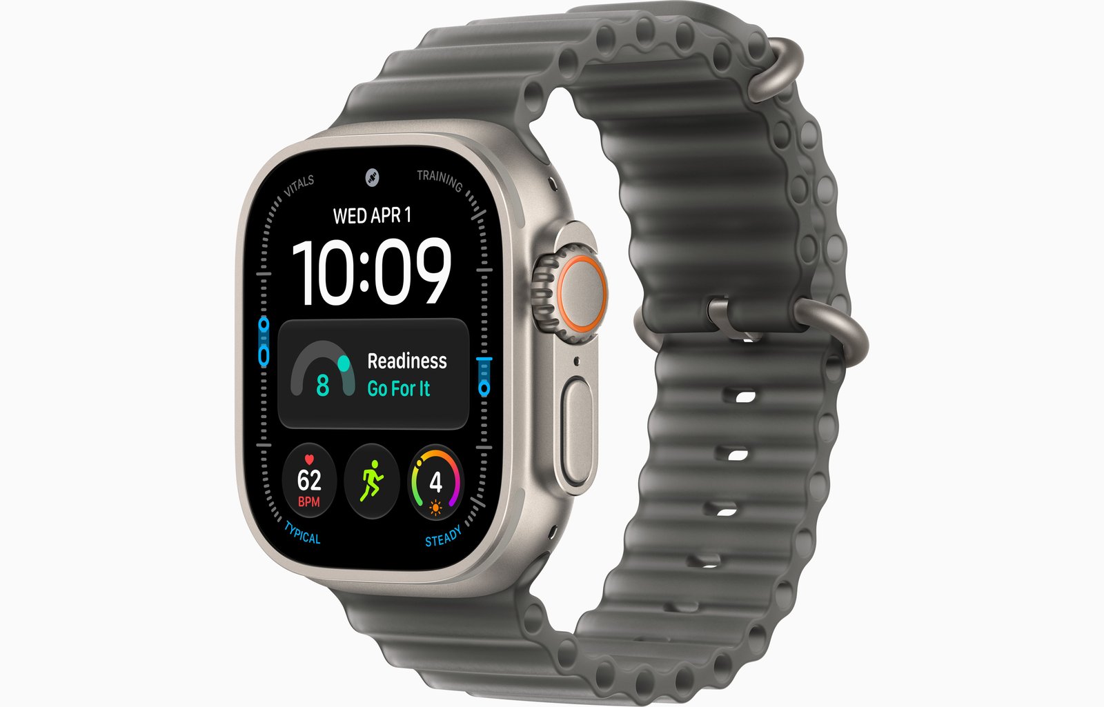 Apple Watch Ultra 4 GPS + Cellular, 49mm Natural Titanium Case with Translucent Black Ocean Band