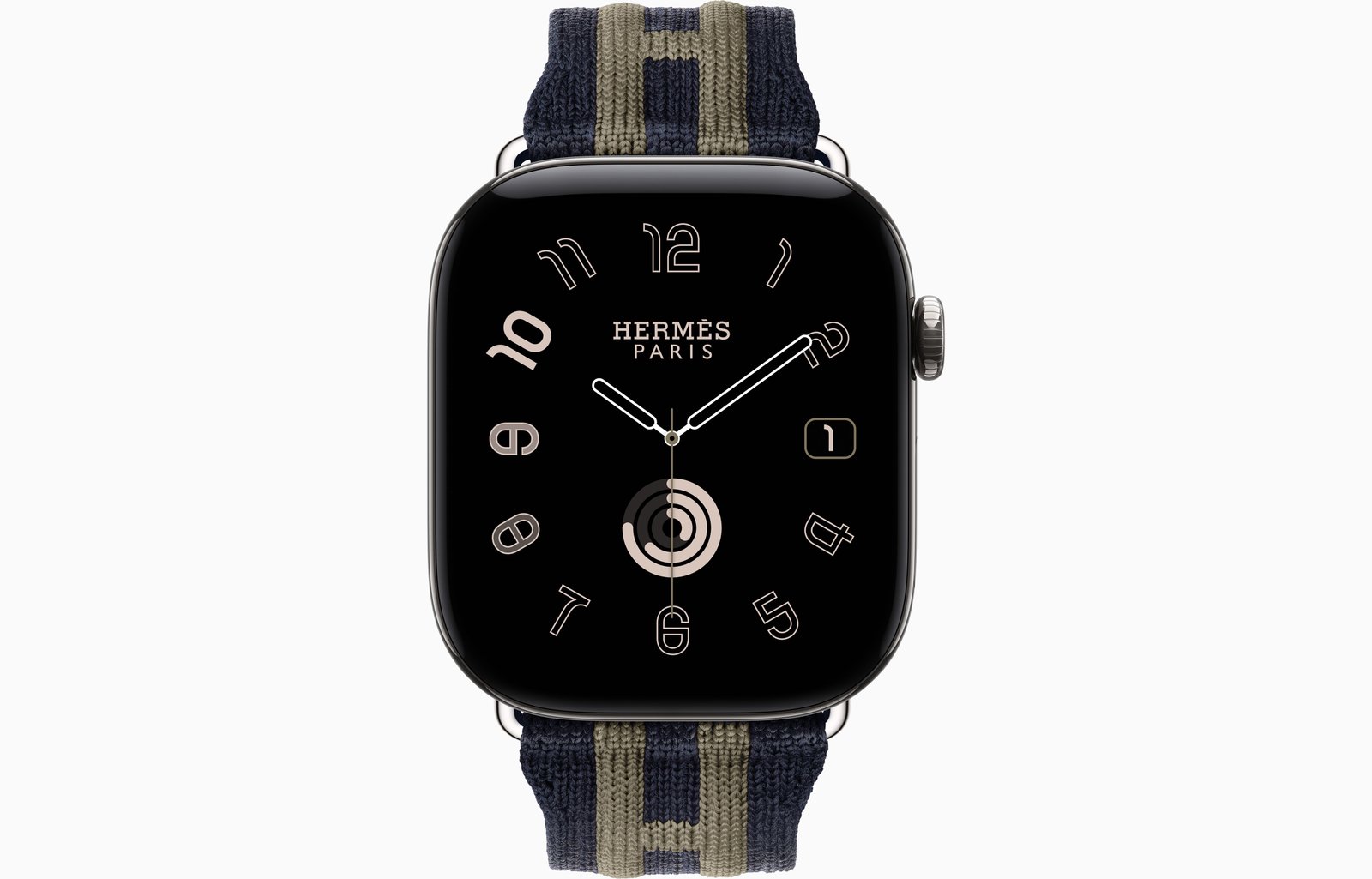 Apple Watch Hermès Series 12 GPS + Cellular, 46mm Silver Titanium Case with Bleu Nuit/Gris Titane Rocabar Club image 2