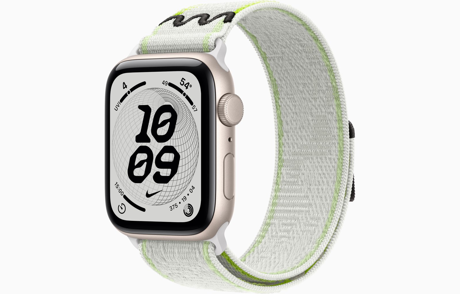 Apple Watch SE 3 GPS, 44mm Starlight Aluminum Case with Essential White Nike Sport Loop