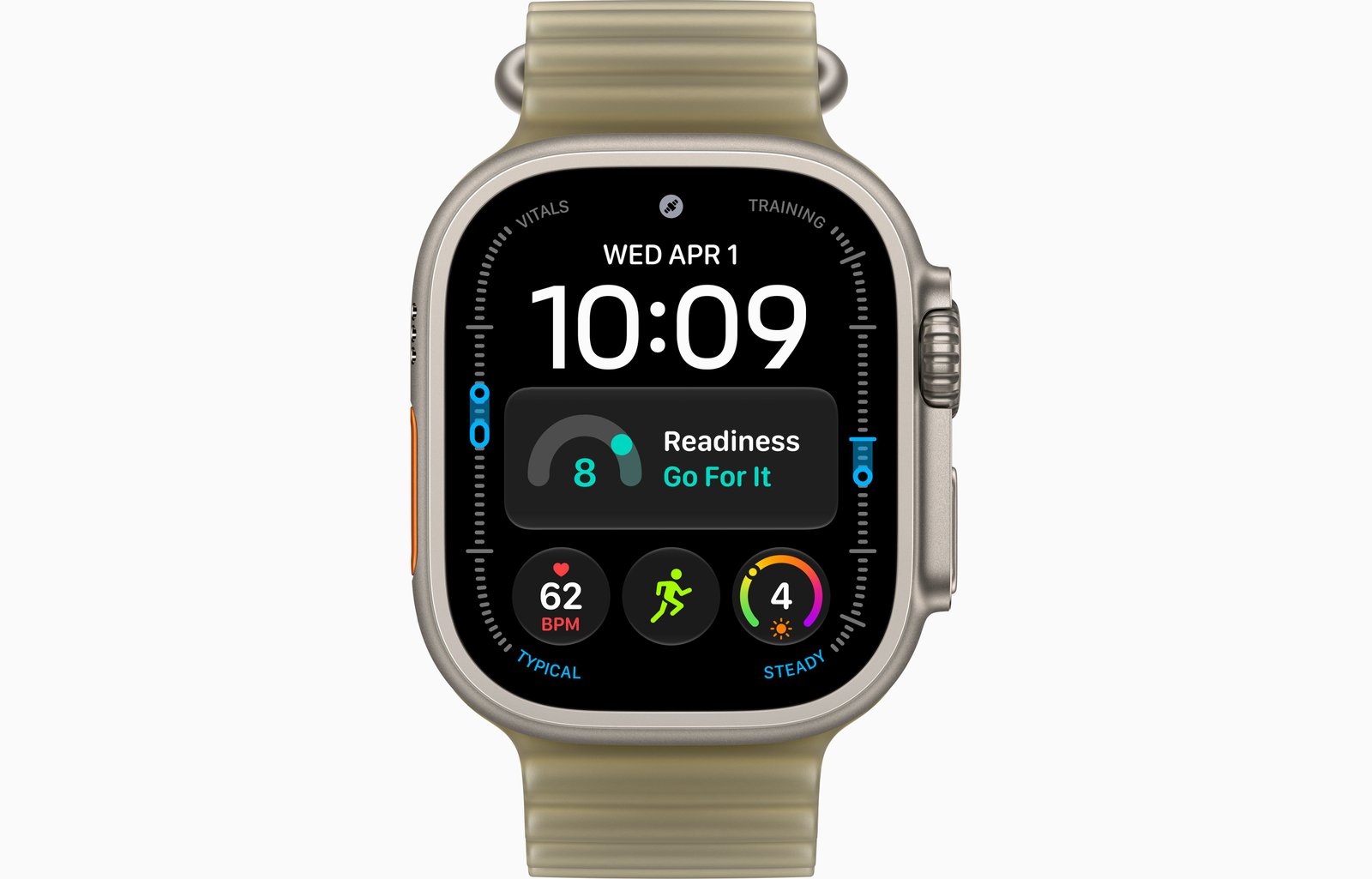 Apple Watch Ultra 4 GPS + Cellular, 49mm Natural Titanium Case with Translucent Kelp Ocean Band image 2