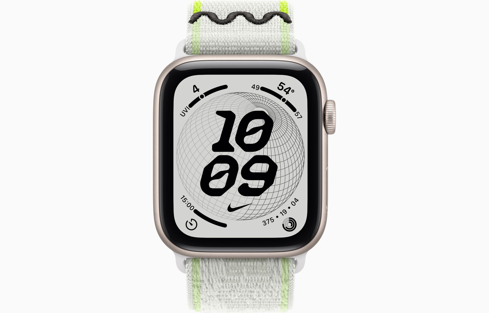 Apple Watch SE 3 GPS, 44mm Starlight Aluminum Case with Essential White Nike Sport Loop image 2