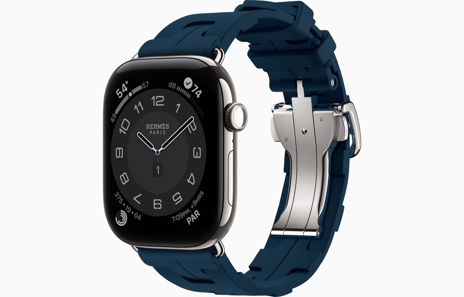 Apple Watch Hermès Series 12 GPS + Cellular, 46mm Silver Titanium Case with Bleu De Malte Kilim Single Tour