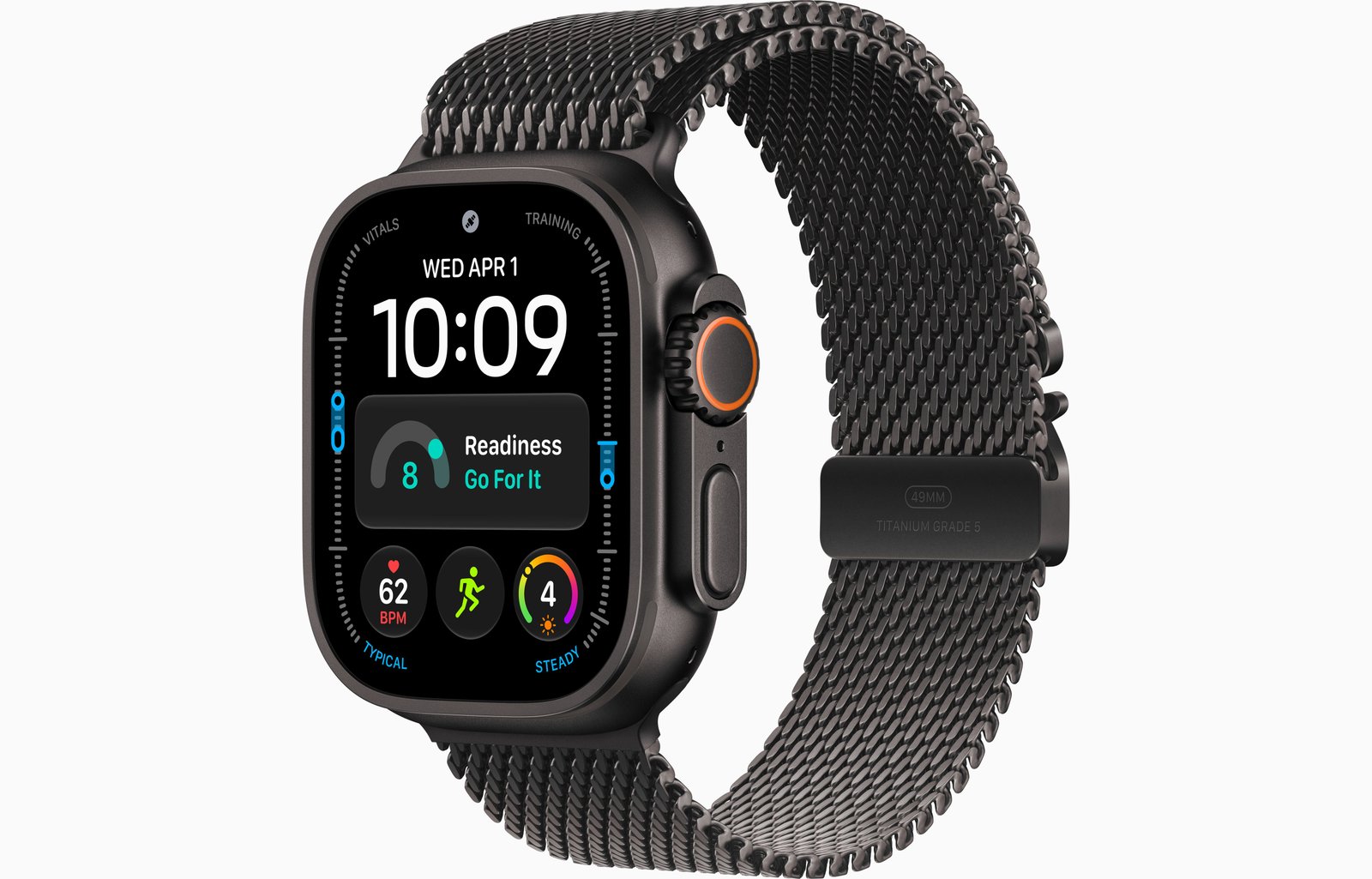 Apple Watch Ultra 4 GPS + Cellular, 49mm Black Titanium Case with Black Titanium Milanese Loop — Small