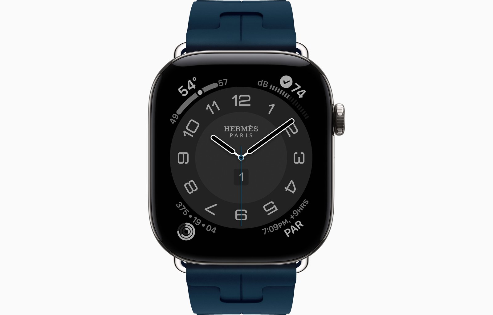 Apple Watch Hermès Series 12 GPS + Cellular, 46mm Silver Titanium Case with Bleu De Malte Kilim Single Tour image 2