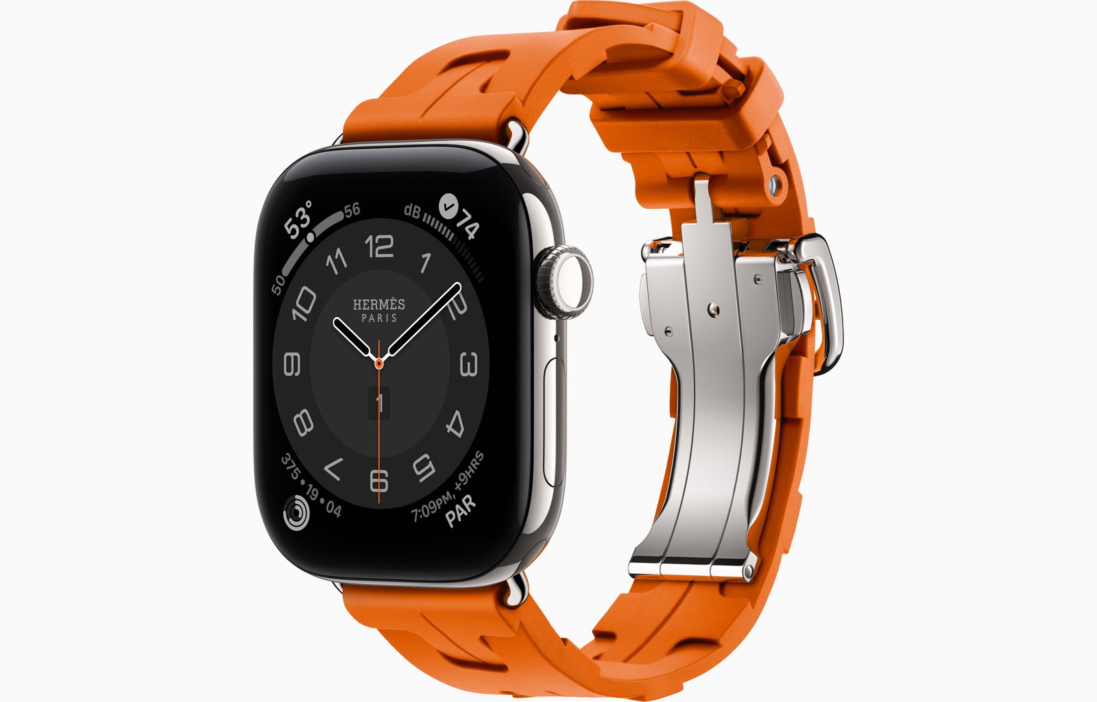 Apple Watch Hermès Series 12 GPS + Cellular, 42mm Silver Titanium Case with Orange Kilim Single Tour