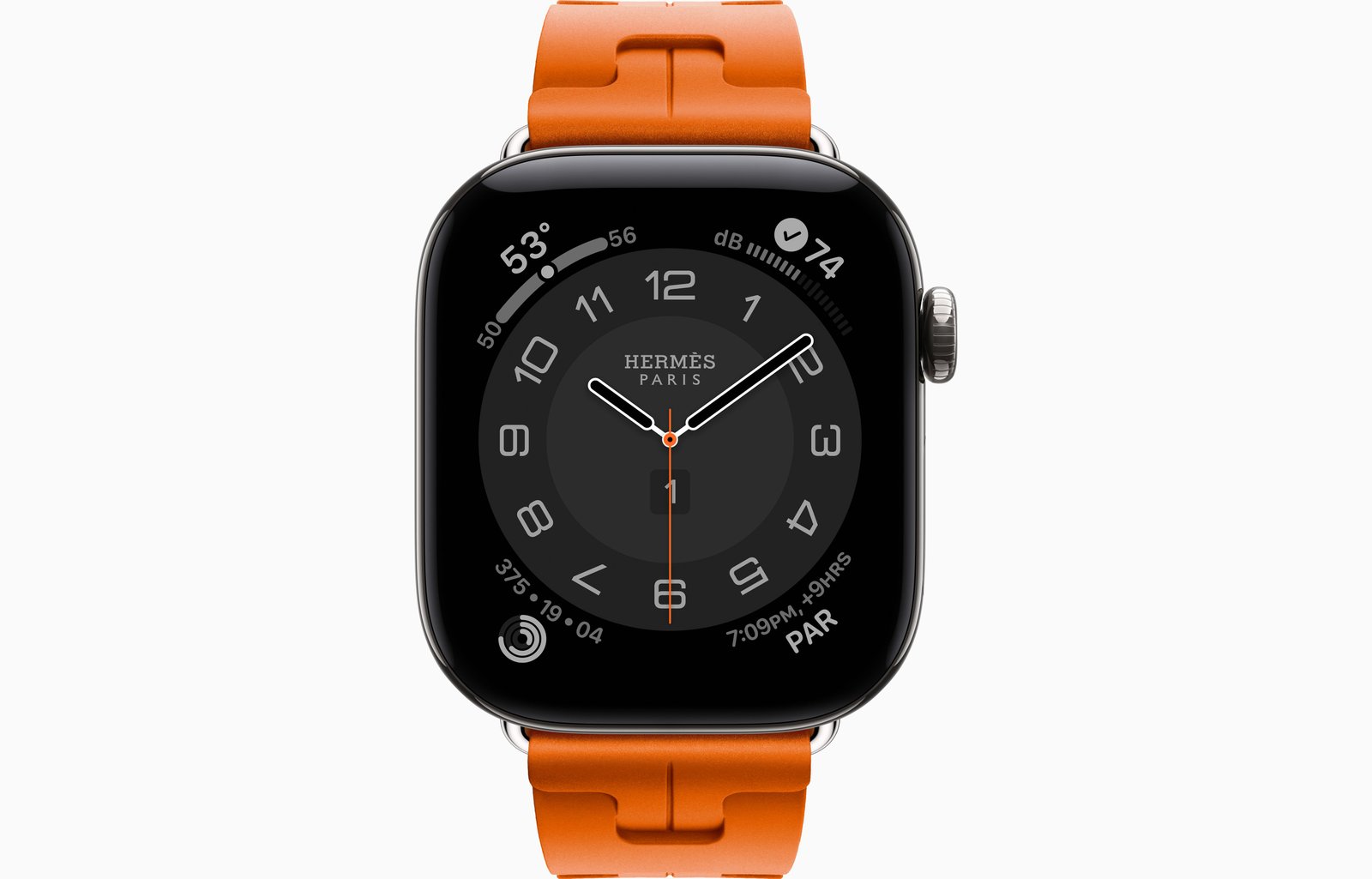 Apple Watch Hermès Series 12 GPS + Cellular, 42mm Silver Titanium Case with Orange Kilim Single Tour image 2
