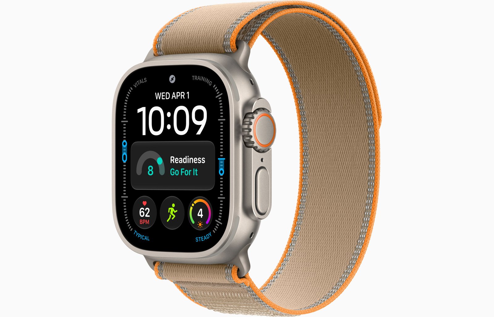 Apple Watch Ultra 4 GPS + Cellular, 49mm Natural Titanium Case with Sand Trail Loop — S/M