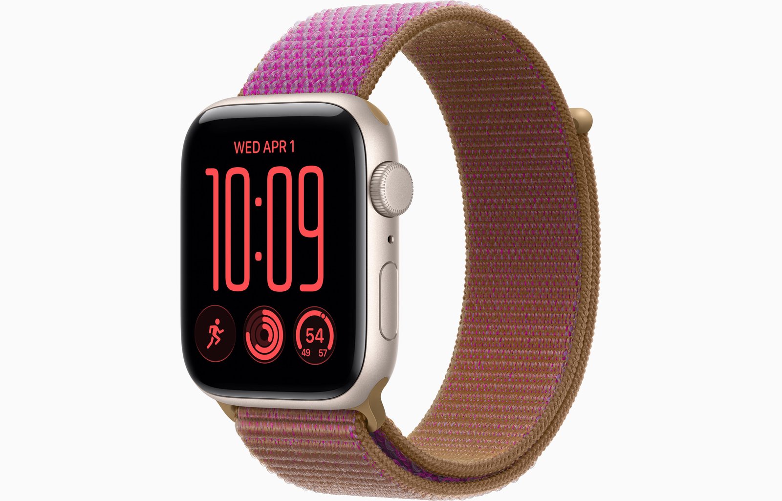 Apple Watch SE 3 GPS, 44mm Starlight Aluminum Case with Magenta Sport Loop