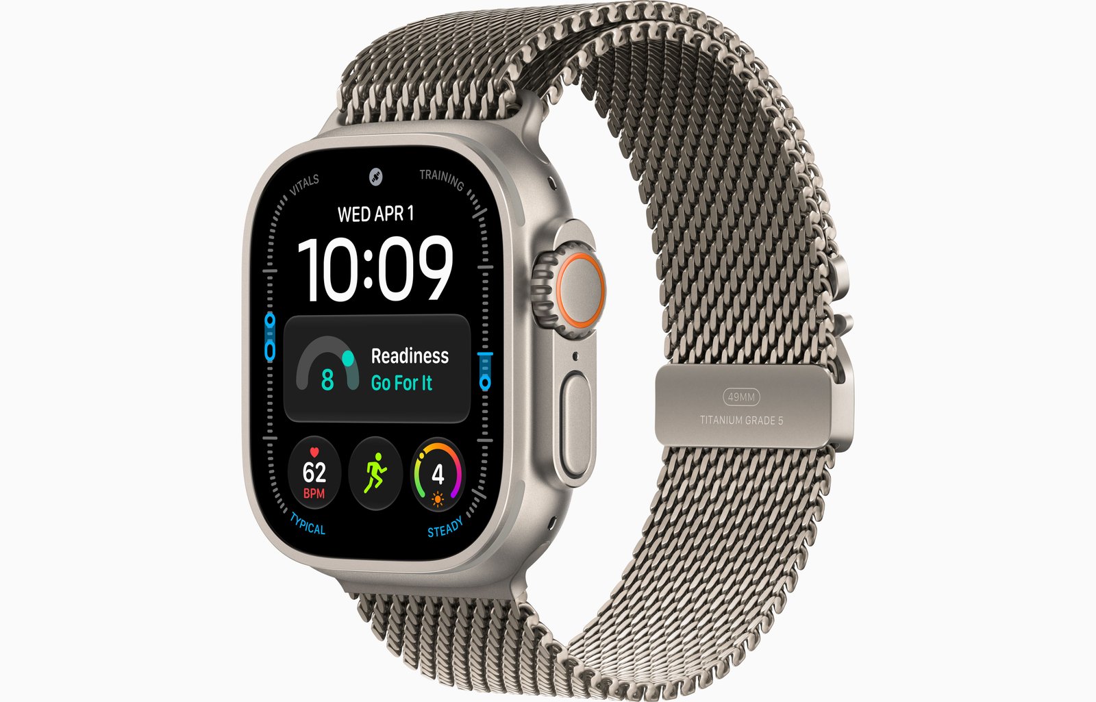 Apple Watch Ultra 4 GPS + Cellular, 49mm Natural Titanium Case with Natural Titanium Milanese Loop — Small