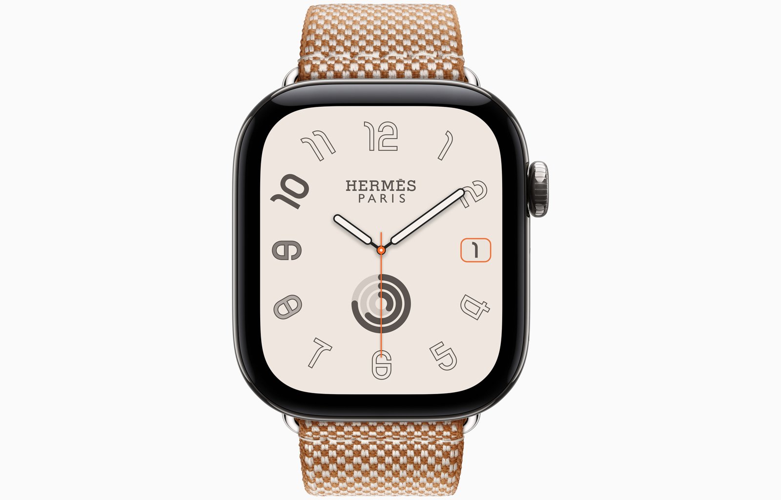 Apple Watch Hermès Series 12 GPS + Cellular, 42mm Silver Titanium Case with Gold/Écru Toile H Single Tour image 2