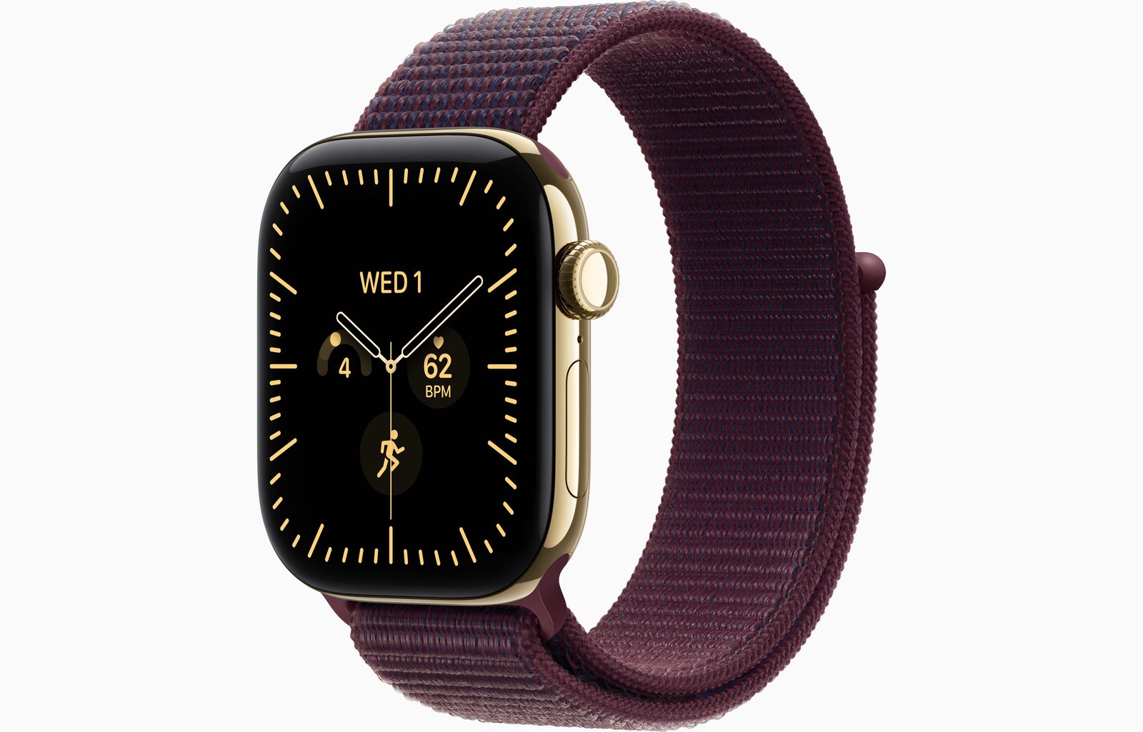 Apple Watch Series 12 GPS + Cellular, 42mm Radiant Gold Titanium Case with Burgundy Sport Loop