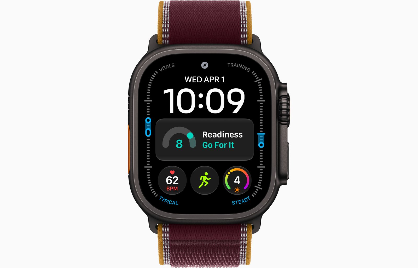 Apple Watch Ultra 4 GPS + Cellular, 49mm Black Titanium Case with Burgundy Trail Loop — S/M image 2