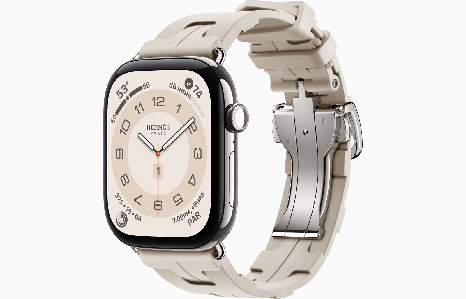 Apple Watch Hermès Series 12 GPS + Cellular, 46mm Silver Titanium Case with Béton Kilim Single Tour
