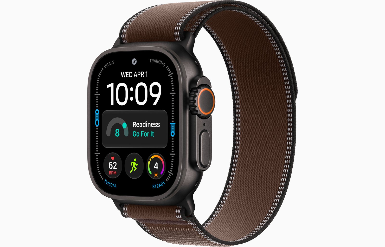 Apple Watch Ultra 4 GPS + Cellular, 49mm Black Titanium Case with Dark Umber Trail Loop — S/M