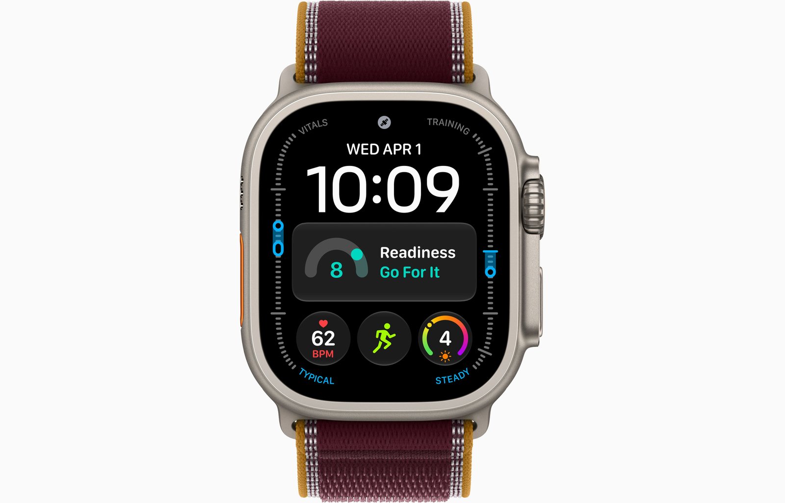 Apple Watch Ultra 4 GPS + Cellular, 49mm Natural Titanium Case with Burgundy Trail Loop — S/M image 2