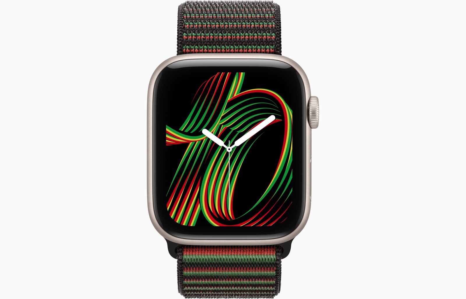 Apple Watch SE 3 GPS + Cellular, 44mm Starlight Aluminum Case with Black Unity Sport Loop - Unity Rhythm image 2