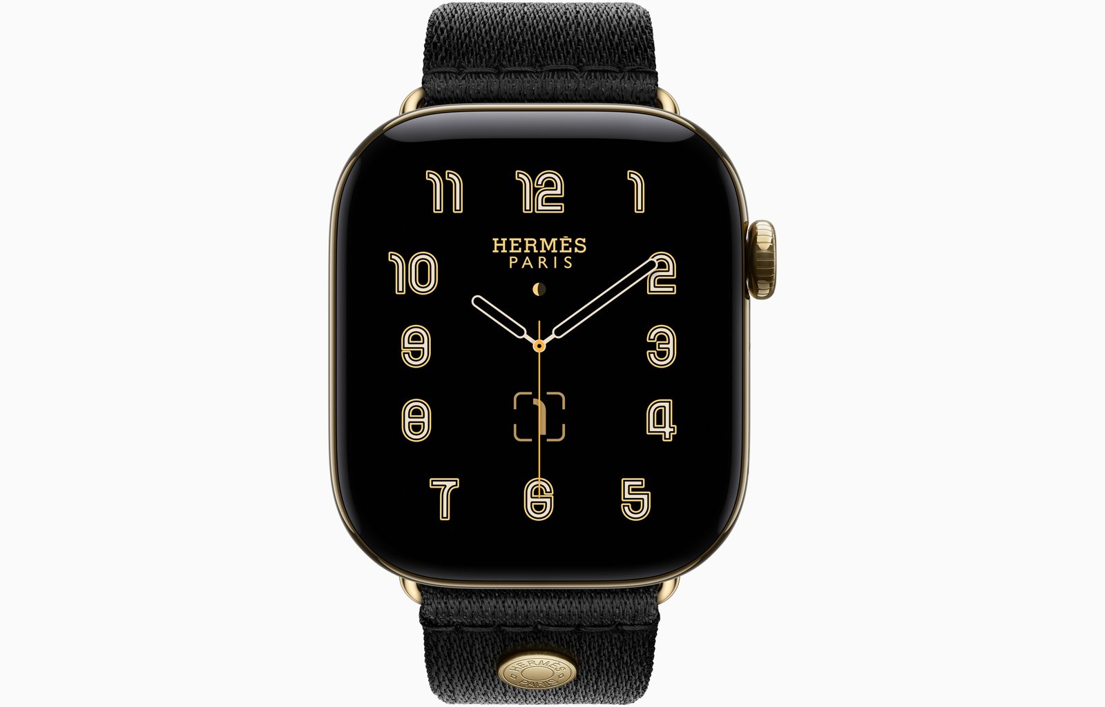 Apple Watch Hermès Series 12 GPS + Cellular, 42mm Radiant Gold Titanium Case with Noir Satin Clou de Selle image 2