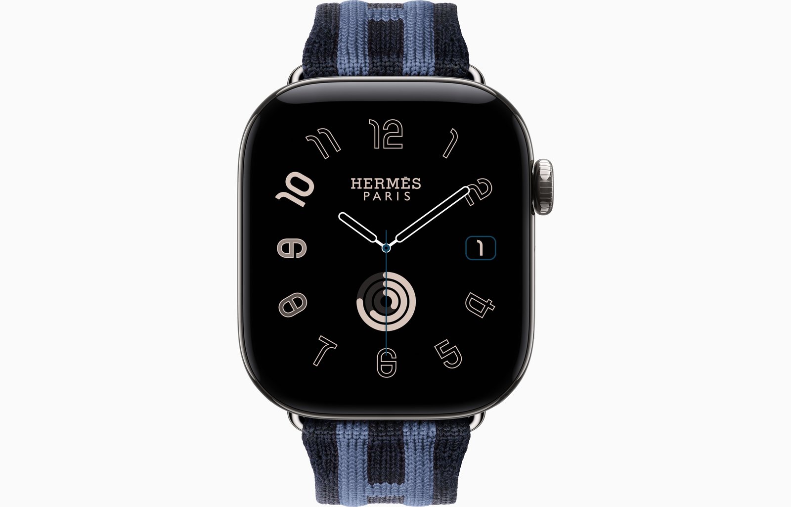 Apple Watch Hermès Series 12 GPS + Cellular, 42mm Silver Titanium Case with Bleu Nuit/Bleu Brighton Rocabar Club image 2