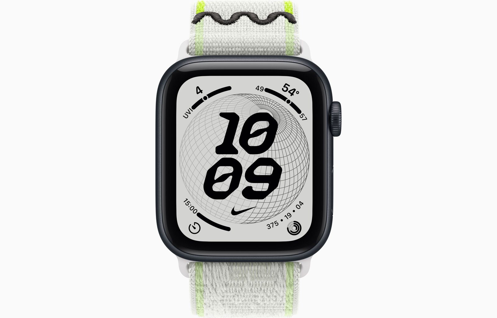 Apple Watch SE 3 GPS, 44mm Midnight Aluminum Case with Essential White Nike Sport Loop image 2