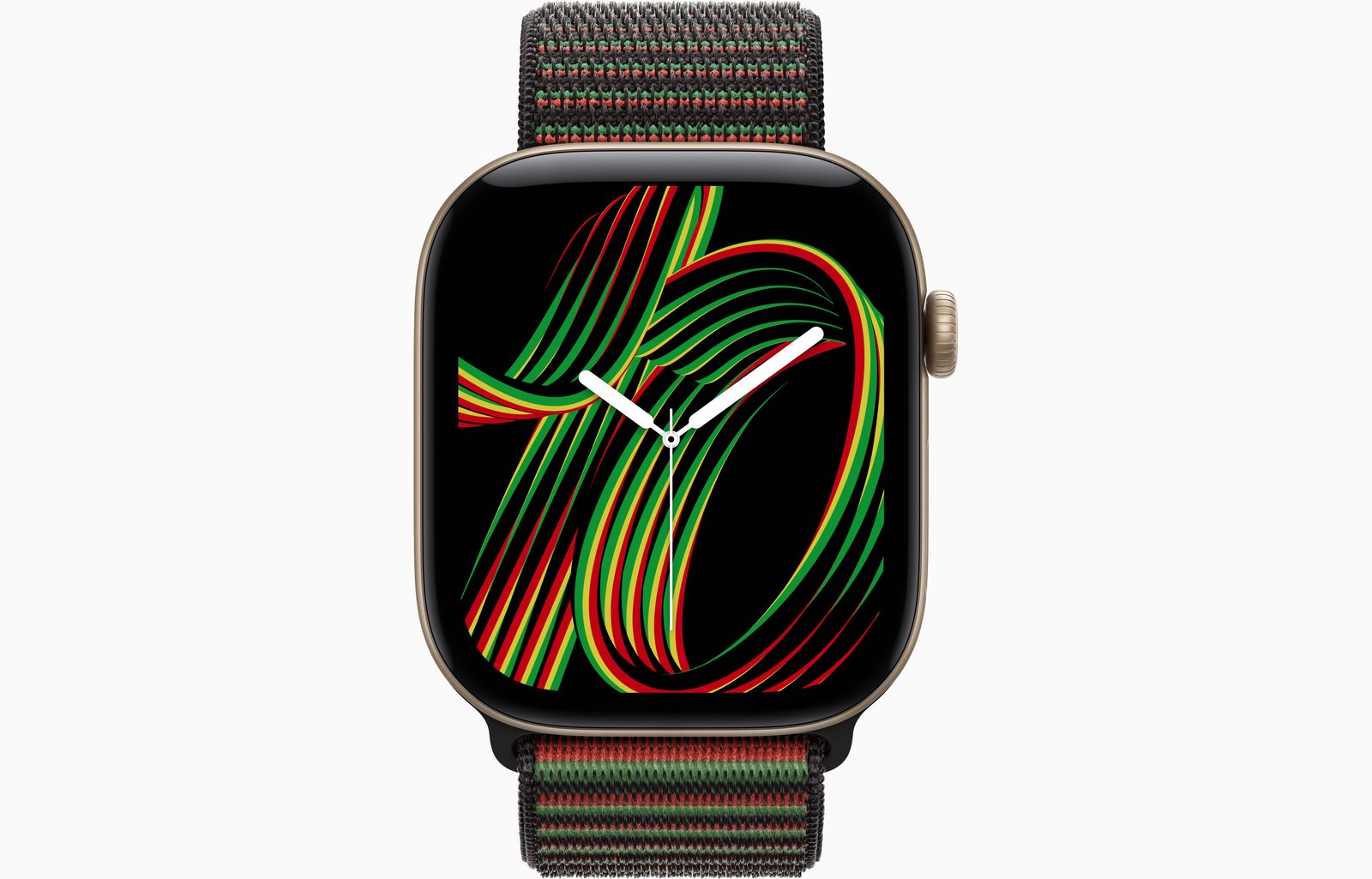 Apple Watch Series 12 GPS + Cellular, 46mm Light Gold Aluminum Case with Black Unity Sport Loop - Unity Rhythm image 2