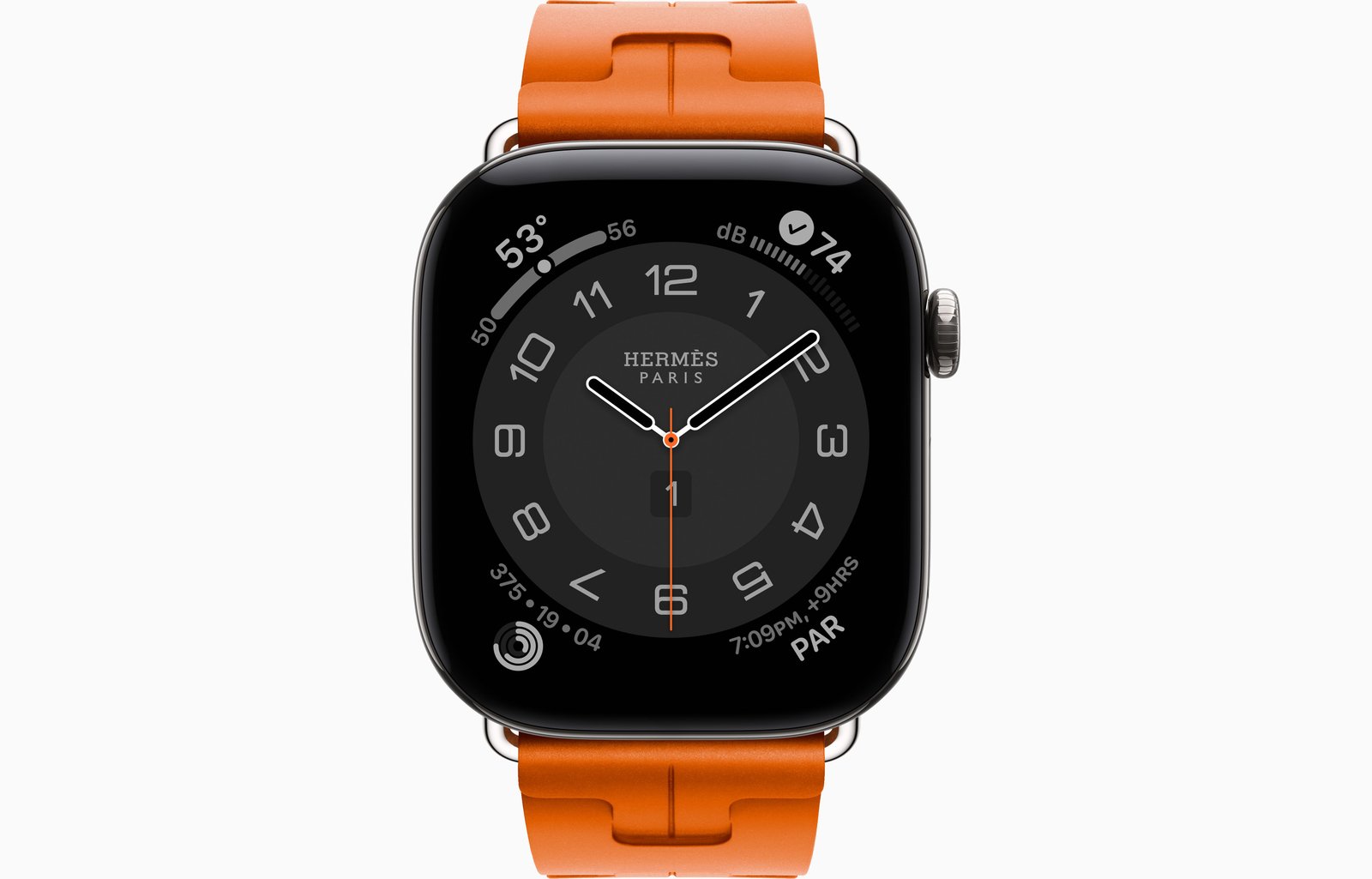 Apple Watch Hermès Series 12 GPS + Cellular, 46mm Silver Titanium Case with Orange Kilim Single Tour image 2