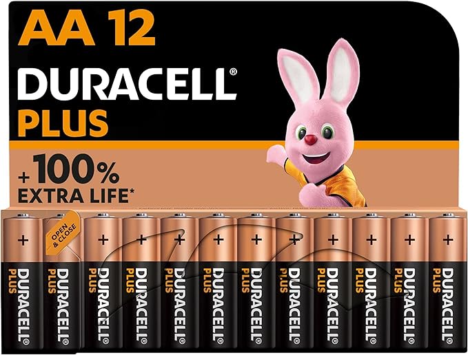 Duracell Plus AA Batteries (12 Pack) - Alkaline 1.5V - Up To 100% Extra Life - Reliability For Everyday Devices - 0% Plastic Packaging - 10 Year Storage - LR6 MN1500