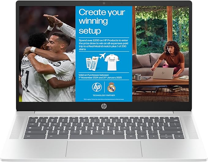 Additional image of HP Chromebook 14" | Intel Processor N100 Processor| 4 GB RAM | 128 GB Flash Storage | Intel UHD Graphics | HD Display | Up to 12hrs battery | Chrome OS | Dual Speakers | Glacier Silver | 14a-nf0002sa