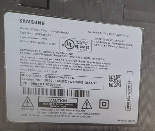 Samsung TV 65 in QN65Q6DAAF Television - $300 (Gainesville) image 2