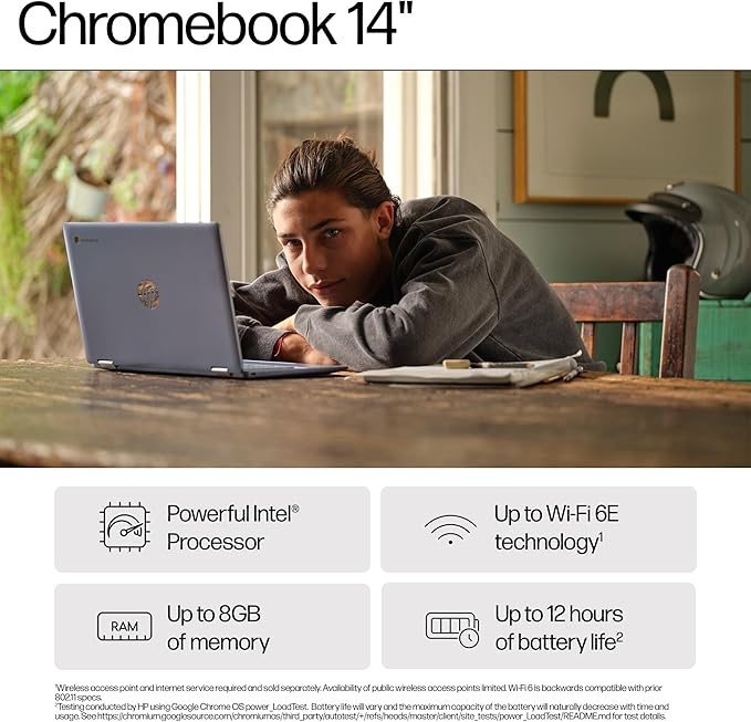 Additional image of HP Chromebook 14" | Intel Processor N100 Processor| 4 GB RAM | 128 GB Flash Storage | Intel UHD Graphics | HD Display | Up to 12hrs battery | Chrome OS | Dual Speakers | Glacier Silver | 14a-nf0002sa