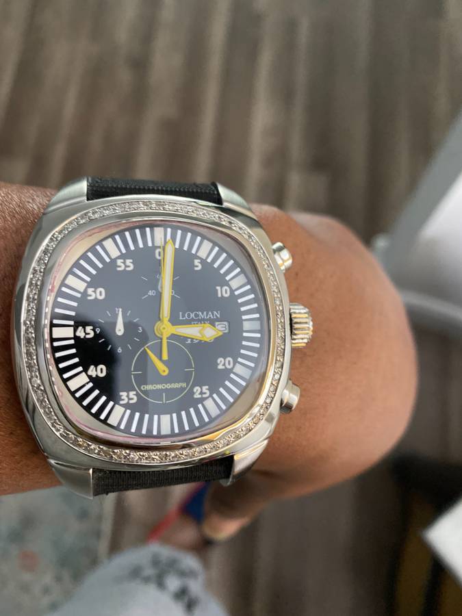 LOCMAN 1970 DIAMOND BEZEL BLACK CHRONOGRAPH WATCH - $800 image 2