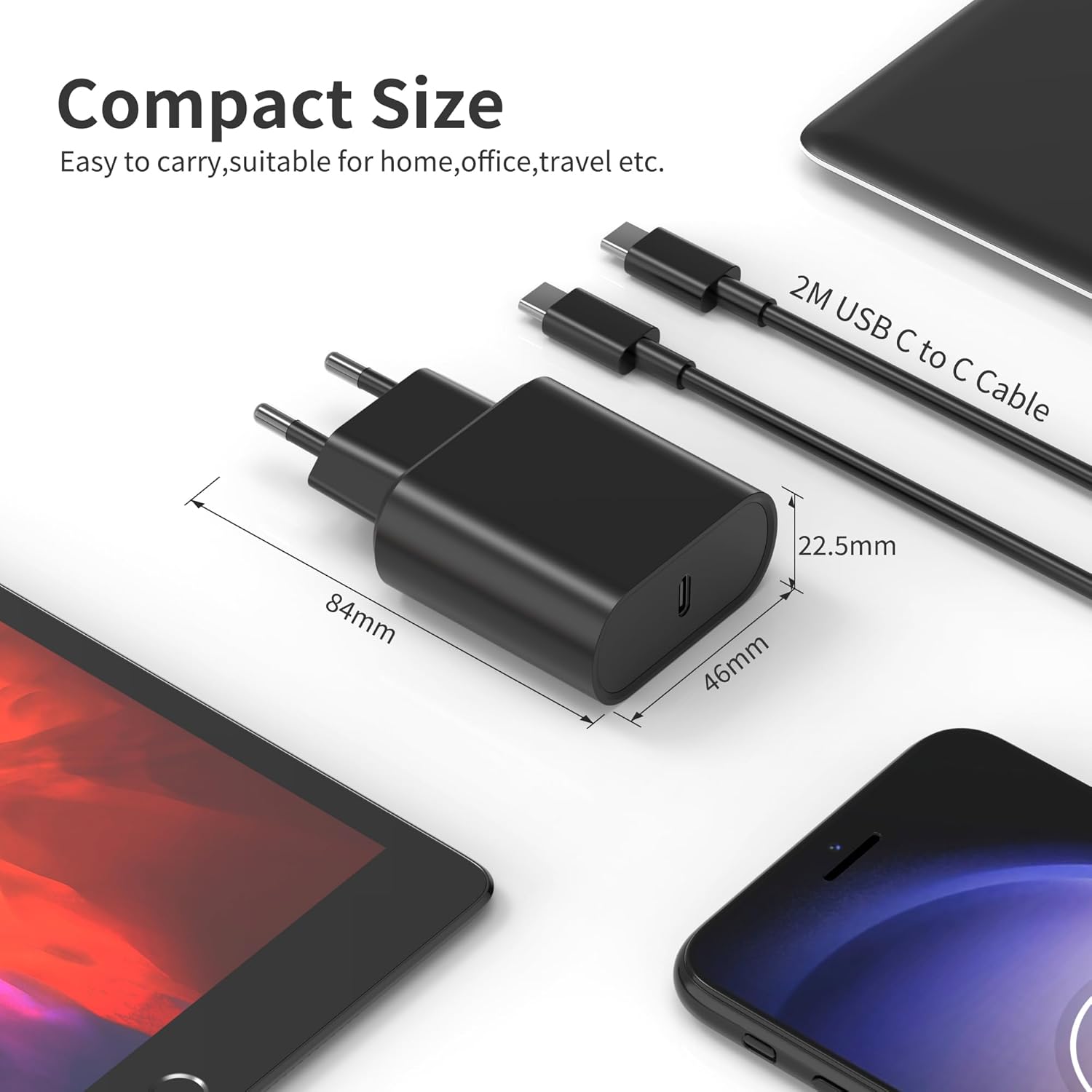 Additional image of 45W USB C Fast Charging Mains Charger for Samsung Galaxy S24/S23/S22/S21 Ultra/S20/S20+/Note 20/10/9/8/A73/A53/A52/S10/S9 and 2M Cable