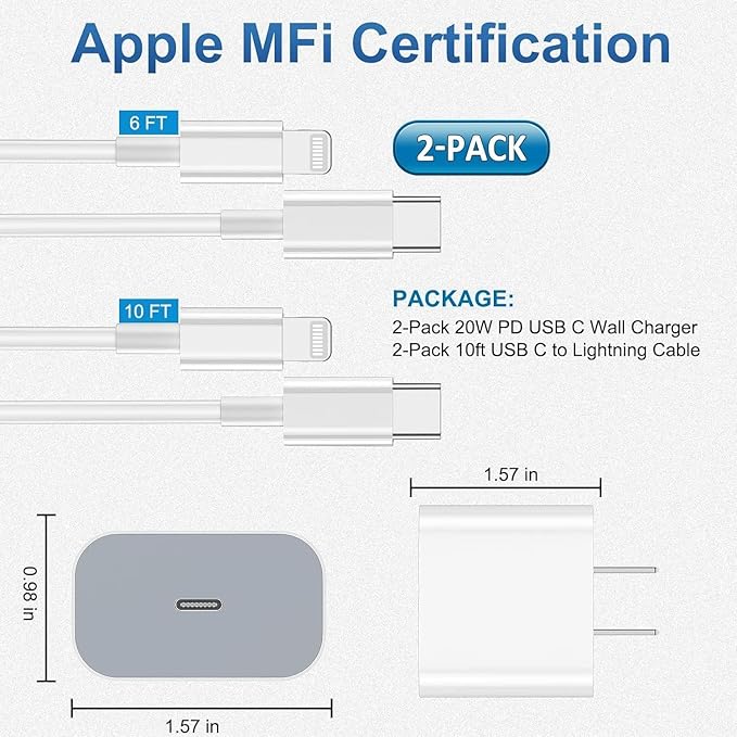 iPhone Charger Fast Charging 2 Pack Type C Wall Charger Block with 2 Pack [6FT&10FT] image 5
