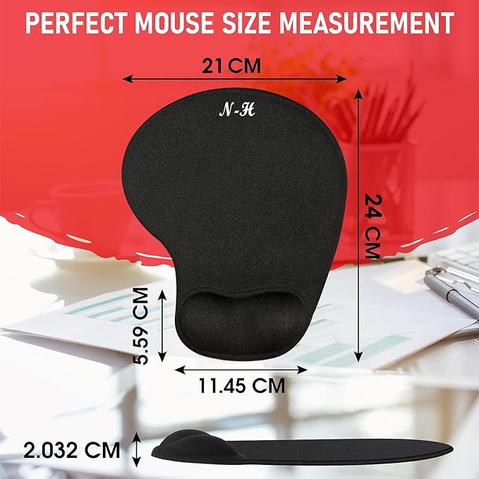 Additional image of New Horrizon - Mouse Mat BLACK ANTI-SLIP COMFORT MOUSE PAD MAT WITH GEL FOAM REST WRIST SUPPORT FOR PC LAPTOP - Compatible with Laser and Optical Mice