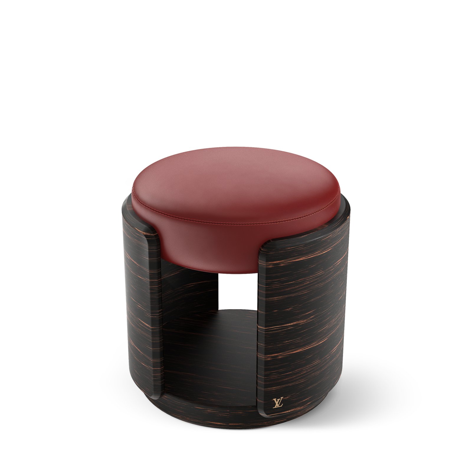 Louis Vuitton Céleste Stool - Palm Wood / Red Leather