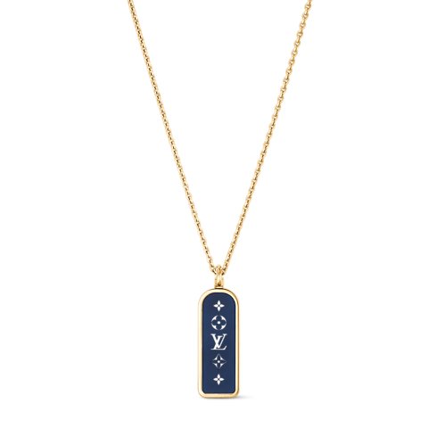 Louis Vuitton Les Gastons Vuitton Small Tag Pendant Necklace, yellow gold and blue titanium