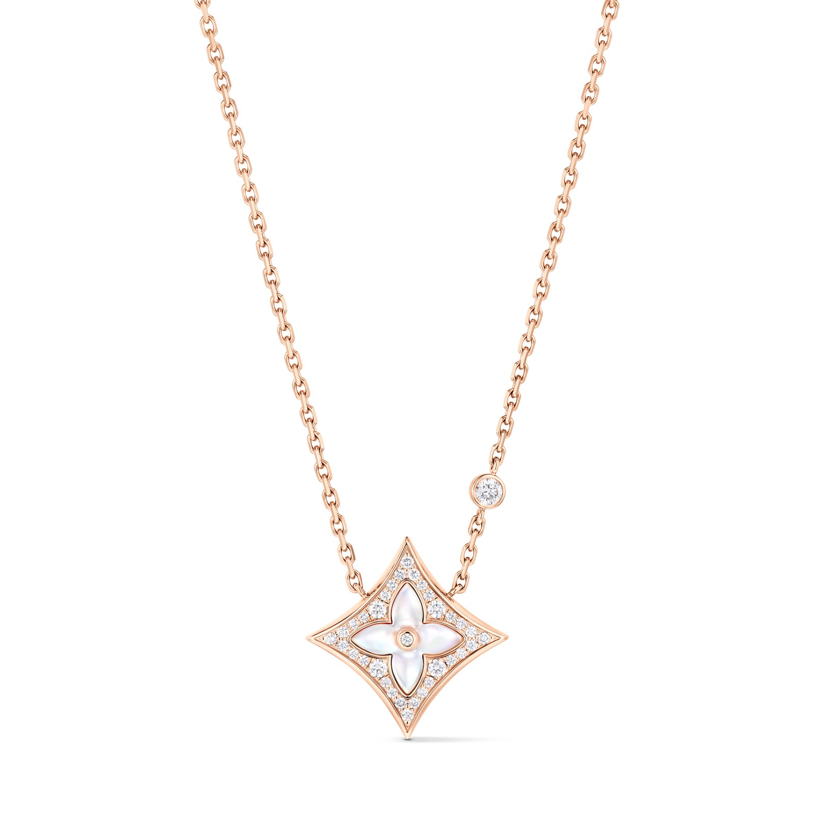 Louis Vuitton Star Color Blossom M Pendant Necklace, rose gold, white mother-of-pearl and diamonds
