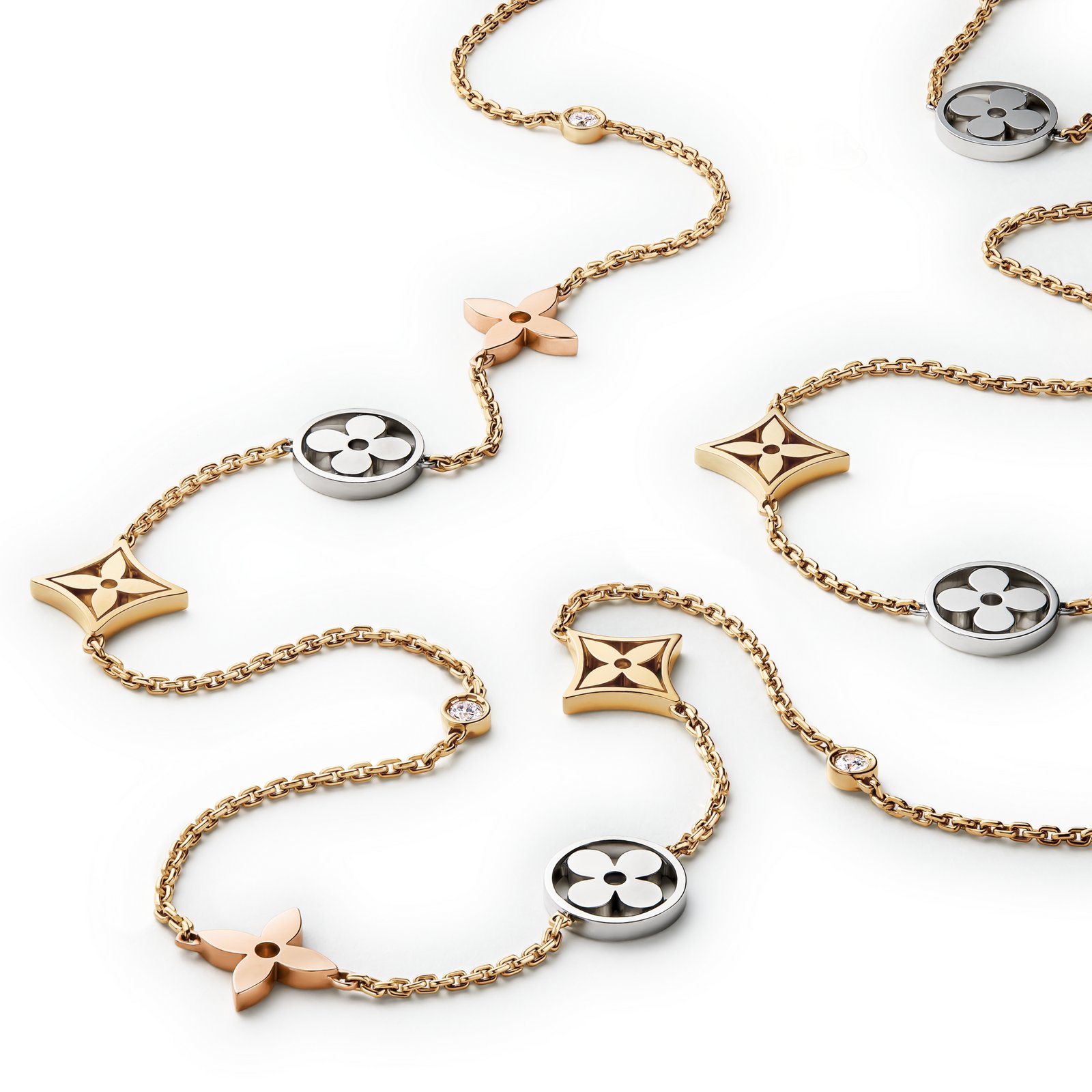 Louis Vuitton Blossom Long Necklace, three types of gold and diamonds