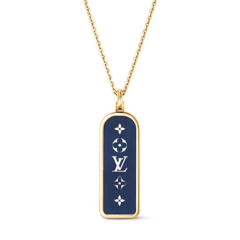 Louis Vuitton Les Gastons Vuitton Large Tag Pendant Necklace, yellow gold and blue titanium