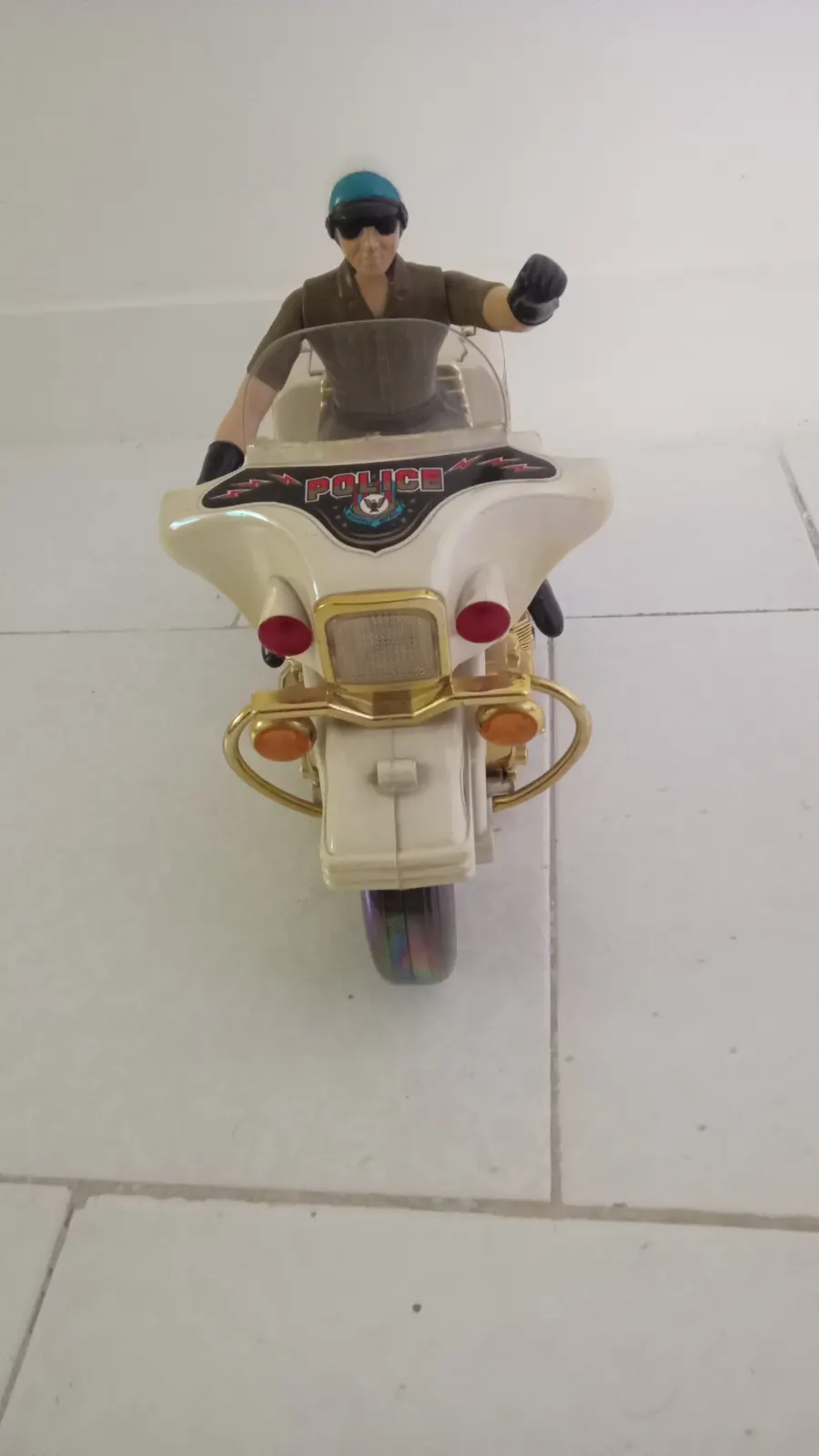 Vintage Jumbo Police Motorcycle Toy – Original Box – Working Lights – Helicopter image 4